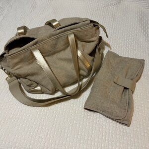 Pottery Barn Kids Beige Canvas Diaper Bagwith Metallic Trim